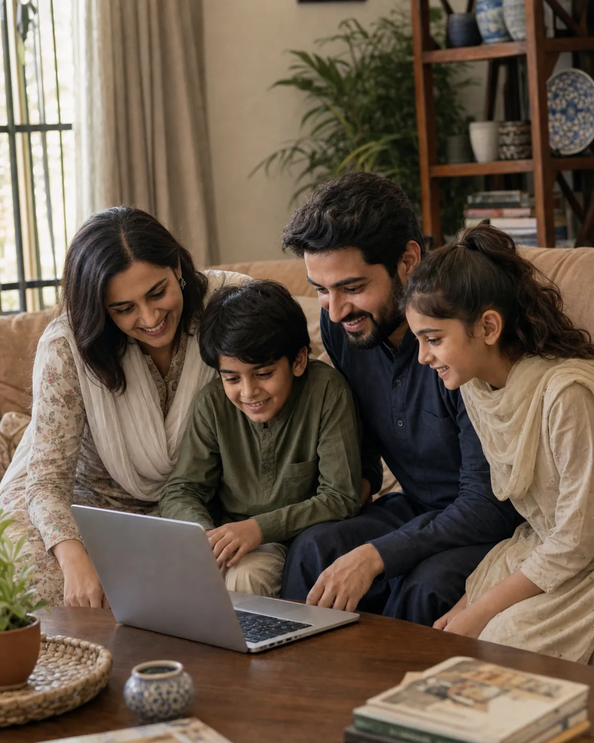 Family portrait in front of a home